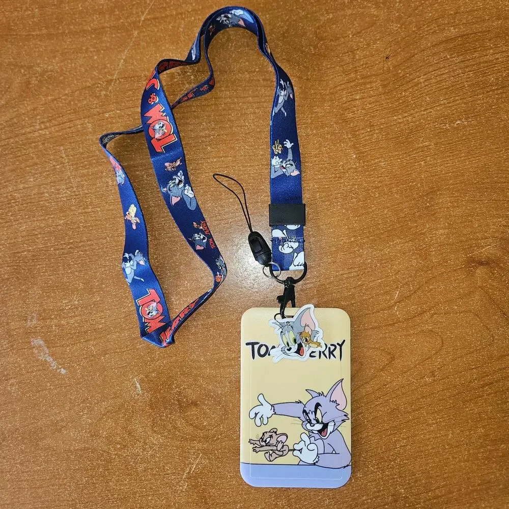 Tom and Jerry Lanyard with Badge Holder & Charm Classic Cartoon Print